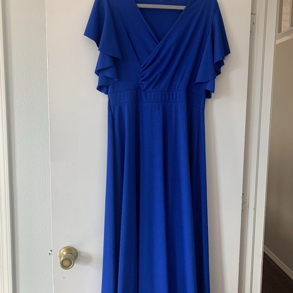 LYANER Women's V Neck Ruffle Short Sleeve A Line Swing Flared Cocktail Dress XL